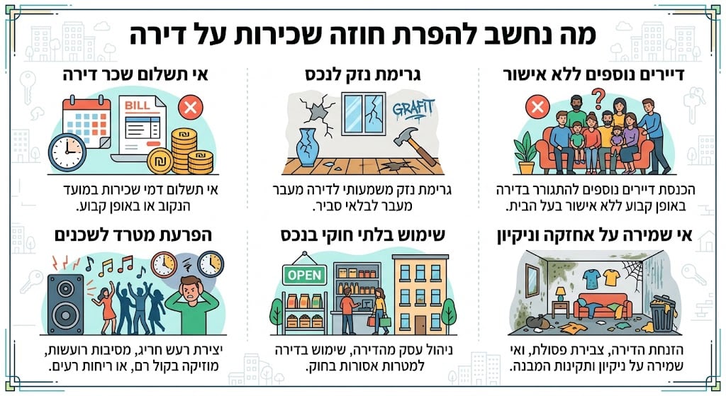 מה נחשב להפרת חוזה שכירות על דירה